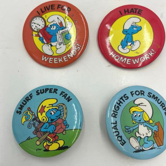 Vintage Smurfs Collectible Pinback 2” Buttons 1980’s Peyo- Lot of 7 - Picture 4 of 7